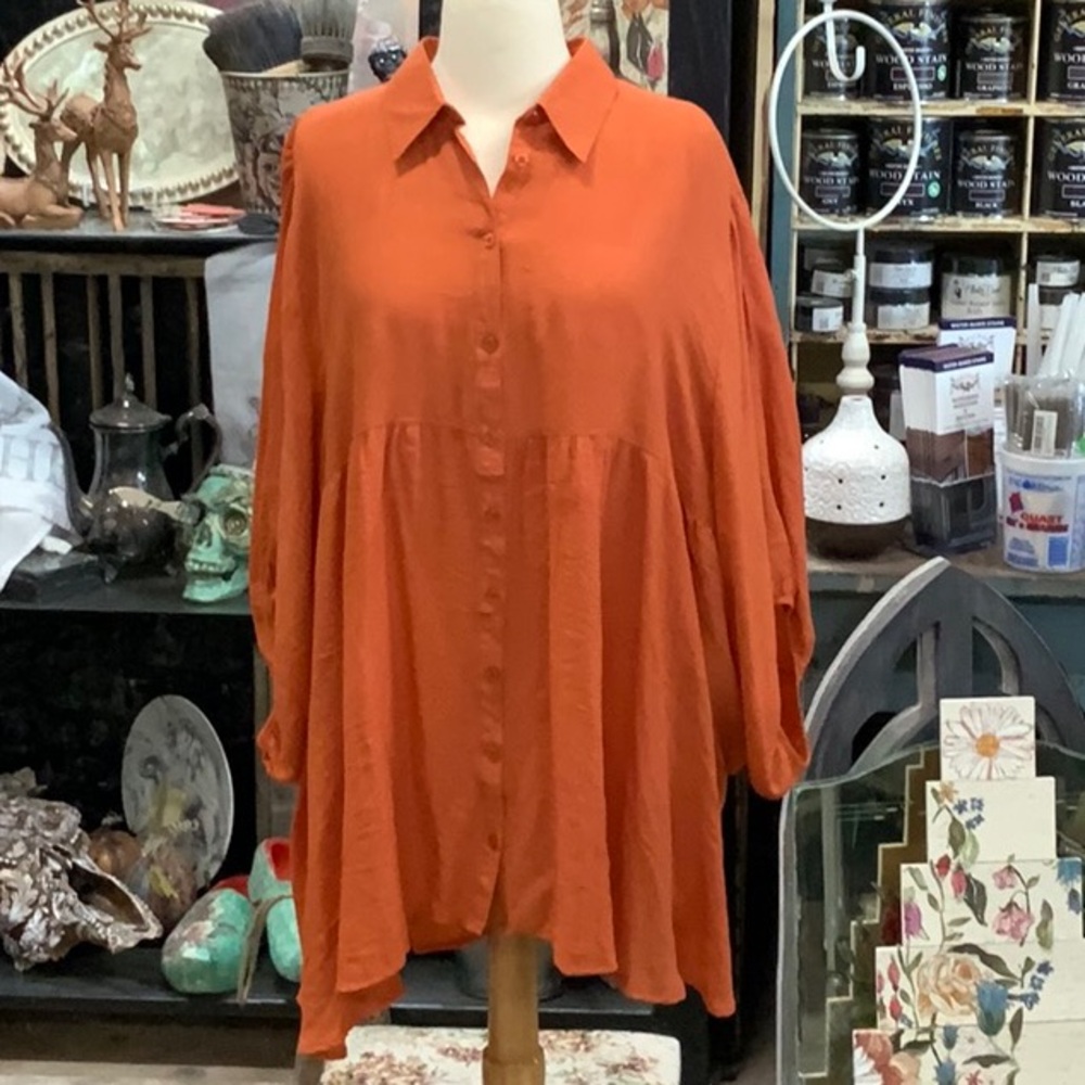 0019 Umgee Oversized Boho Button-Down Tunic Top; … - image 1